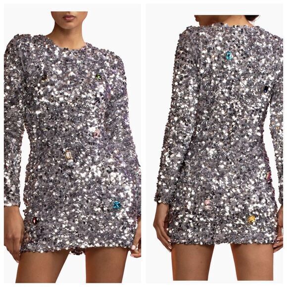 Cynthia Rowley Dresses & Skirts - Cynthia Rowley Womens Sequin & Rhinestone Embellished Mini Dress Silver Sz 4